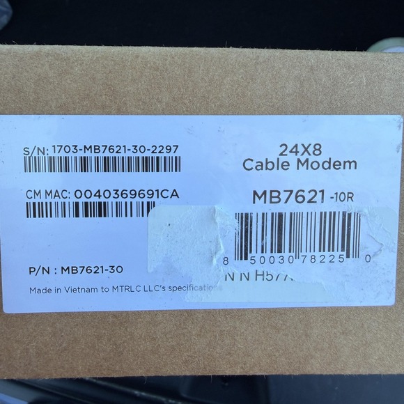 Motorola MB7621 24x8 DOCSIS 3.0 Cable Modem Gigabit Ethernet Internet Broadband - Picture 4 of 4